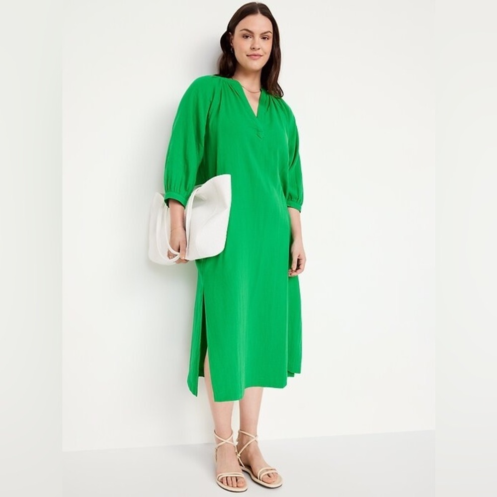 NWT! Old Navy Green Crinkle Gauze Midi Dress - 🤖